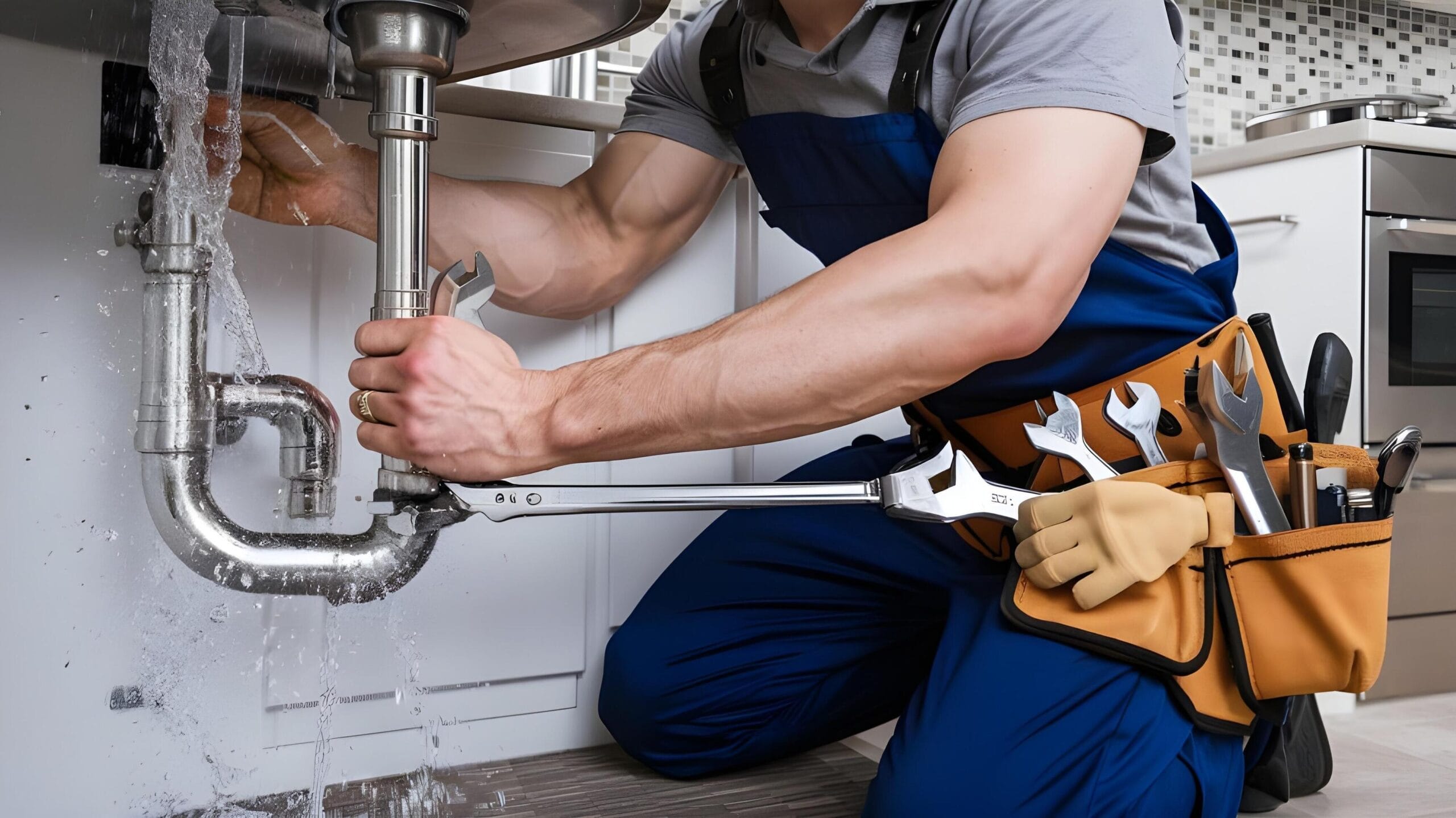 Plumber tightening a residential plumbing pipe in Villa Rica